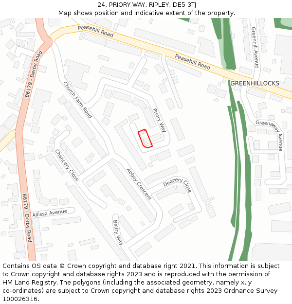 24, PRIORY WAY, RIPLEY, DE5 3TJ: Location map and indicative extent of plot