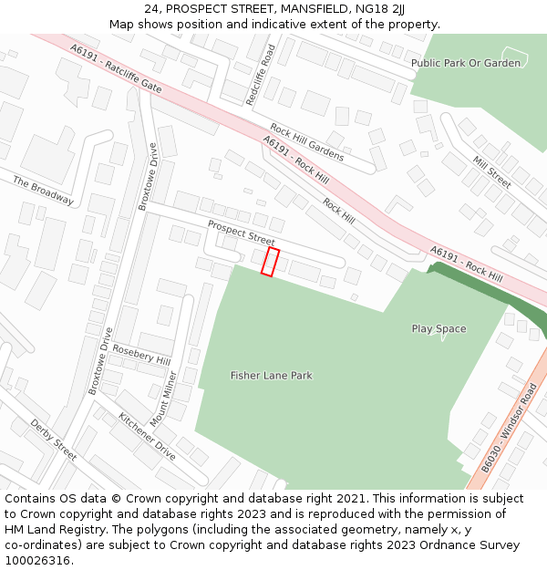 24, PROSPECT STREET, MANSFIELD, NG18 2JJ: Location map and indicative extent of plot