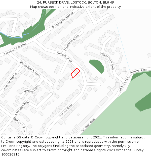 24, PURBECK DRIVE, LOSTOCK, BOLTON, BL6 4JF: Location map and indicative extent of plot