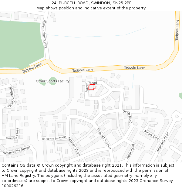 24, PURCELL ROAD, SWINDON, SN25 2PF: Location map and indicative extent of plot