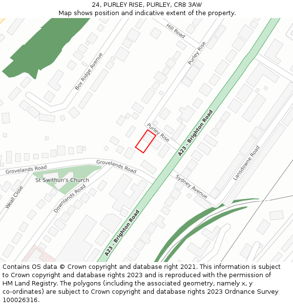 24, PURLEY RISE, PURLEY, CR8 3AW: Location map and indicative extent of plot