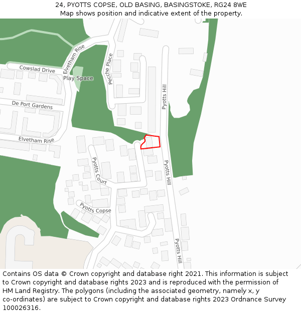 24, PYOTTS COPSE, OLD BASING, BASINGSTOKE, RG24 8WE: Location map and indicative extent of plot