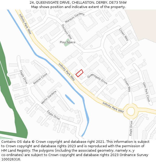 24, QUEENSGATE DRIVE, CHELLASTON, DERBY, DE73 5NW: Location map and indicative extent of plot