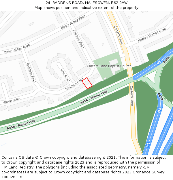 24, RADDENS ROAD, HALESOWEN, B62 0AW: Location map and indicative extent of plot