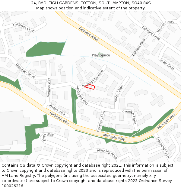 24, RADLEIGH GARDENS, TOTTON, SOUTHAMPTON, SO40 8XS: Location map and indicative extent of plot