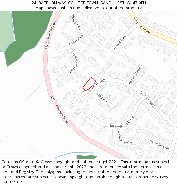 24, RAEBURN WAY, COLLEGE TOWN, SANDHURST, GU47 0FH: Location map and indicative extent of plot