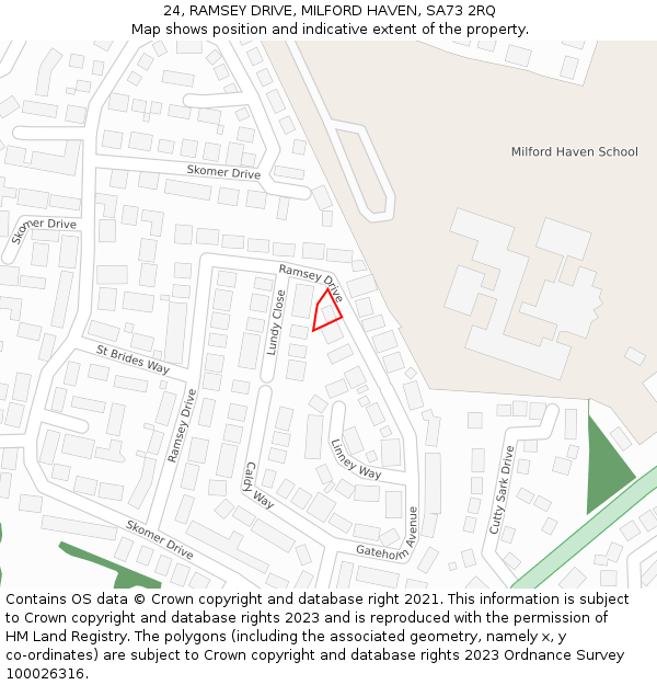 24, RAMSEY DRIVE, MILFORD HAVEN, SA73 2RQ: Location map and indicative extent of plot