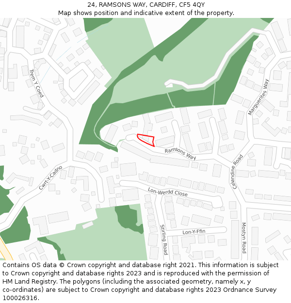 24, RAMSONS WAY, CARDIFF, CF5 4QY: Location map and indicative extent of plot