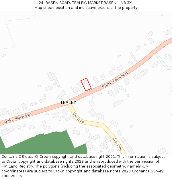 24, RASEN ROAD, TEALBY, MARKET RASEN, LN8 3XL: Location map and indicative extent of plot