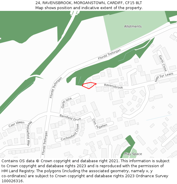 24, RAVENSBROOK, MORGANSTOWN, CARDIFF, CF15 8LT: Location map and indicative extent of plot
