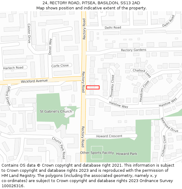 24, RECTORY ROAD, PITSEA, BASILDON, SS13 2AD: Location map and indicative extent of plot