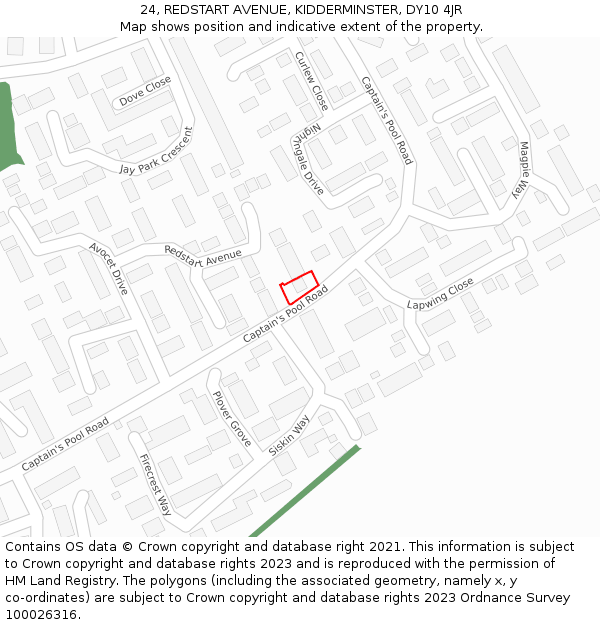 24, REDSTART AVENUE, KIDDERMINSTER, DY10 4JR: Location map and indicative extent of plot