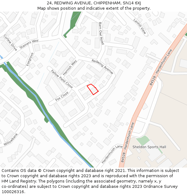24, REDWING AVENUE, CHIPPENHAM, SN14 6XJ: Location map and indicative extent of plot