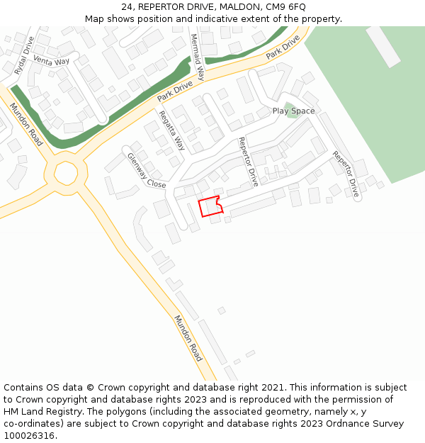 24, REPERTOR DRIVE, MALDON, CM9 6FQ: Location map and indicative extent of plot