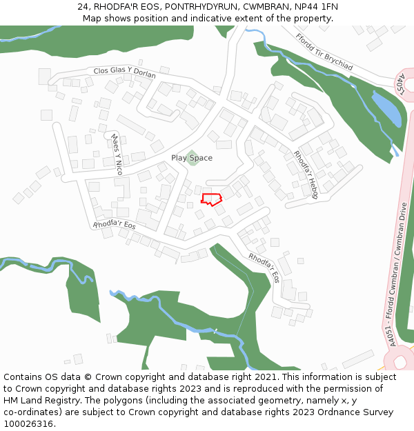 24, RHODFA'R EOS, PONTRHYDYRUN, CWMBRAN, NP44 1FN: Location map and indicative extent of plot