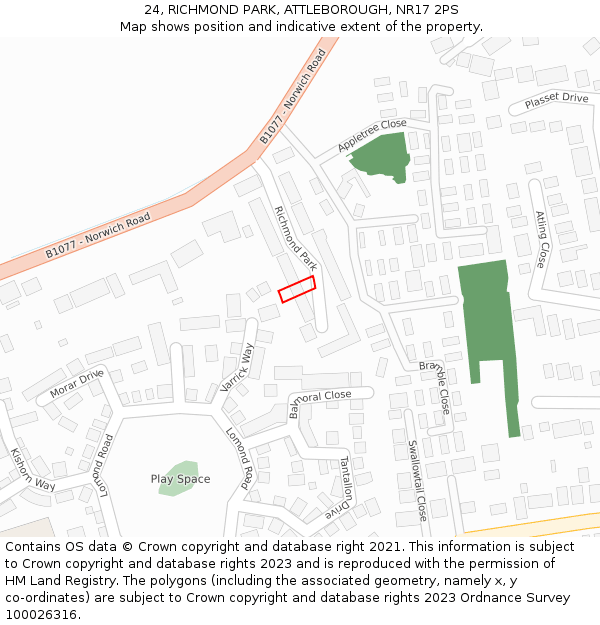 24, RICHMOND PARK, ATTLEBOROUGH, NR17 2PS: Location map and indicative extent of plot