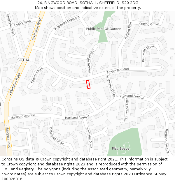 24, RINGWOOD ROAD, SOTHALL, SHEFFIELD, S20 2DG: Location map and indicative extent of plot