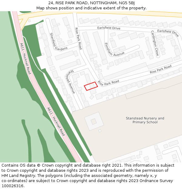 24, RISE PARK ROAD, NOTTINGHAM, NG5 5BJ: Location map and indicative extent of plot
