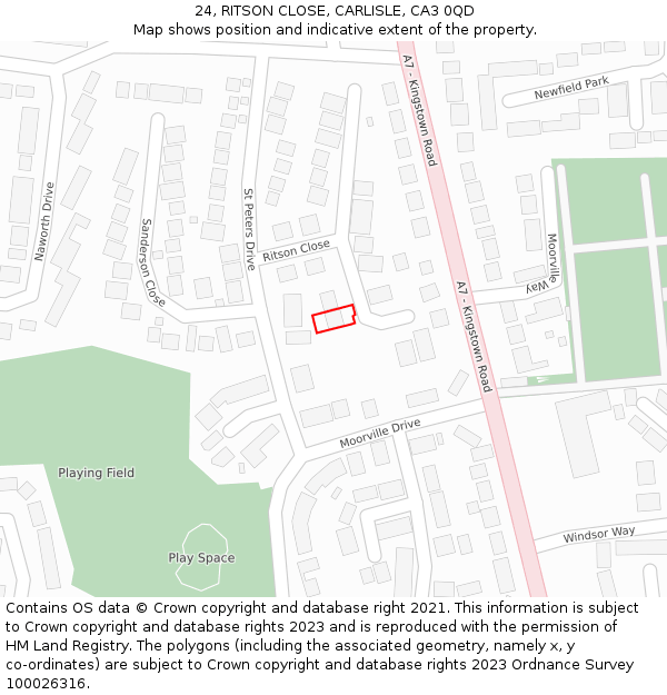 24, RITSON CLOSE, CARLISLE, CA3 0QD: Location map and indicative extent of plot