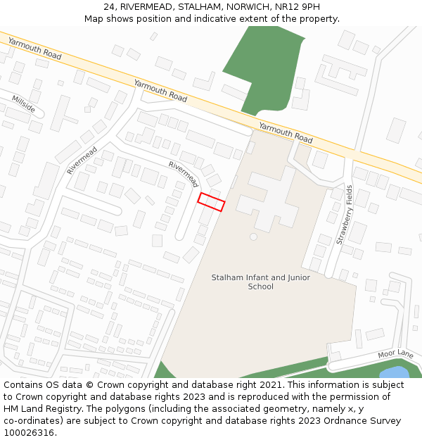 24, RIVERMEAD, STALHAM, NORWICH, NR12 9PH: Location map and indicative extent of plot