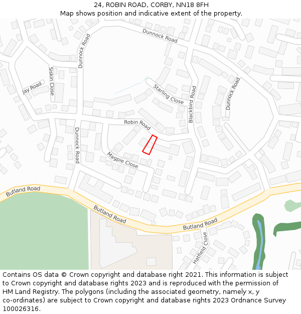 24, ROBIN ROAD, CORBY, NN18 8FH: Location map and indicative extent of plot
