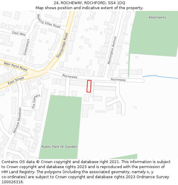 24, ROCHEWAY, ROCHFORD, SS4 1DQ: Location map and indicative extent of plot