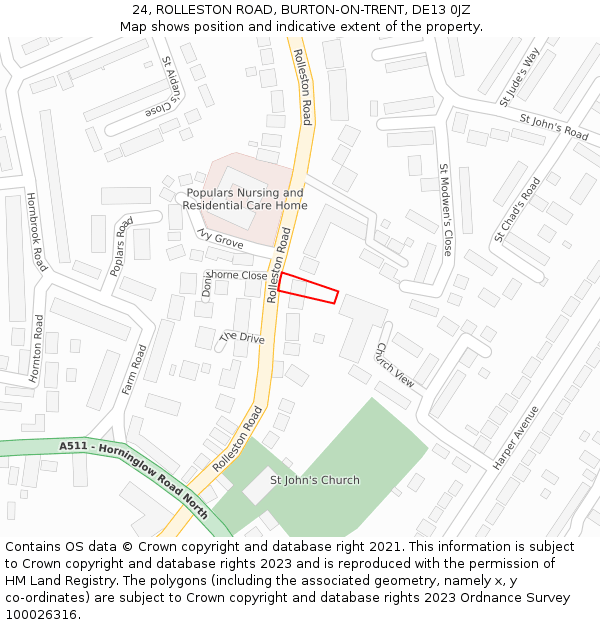24, ROLLESTON ROAD, BURTON-ON-TRENT, DE13 0JZ: Location map and indicative extent of plot