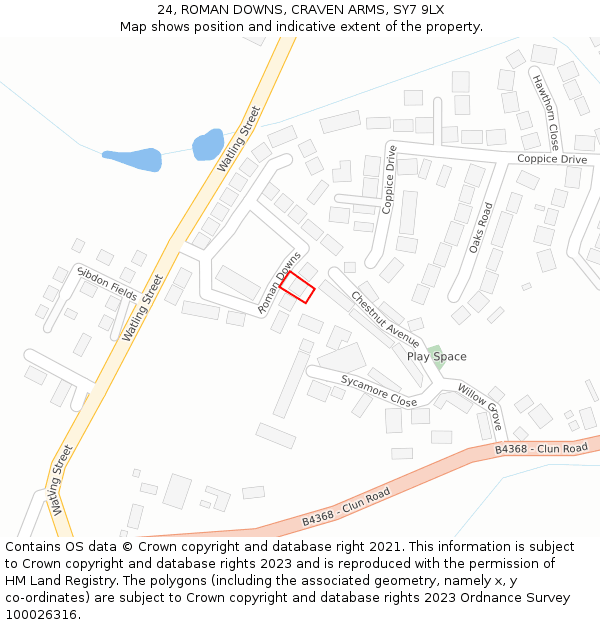 24, ROMAN DOWNS, CRAVEN ARMS, SY7 9LX: Location map and indicative extent of plot
