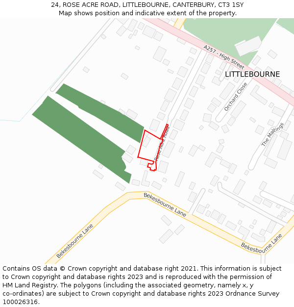 24, ROSE ACRE ROAD, LITTLEBOURNE, CANTERBURY, CT3 1SY: Location map and indicative extent of plot