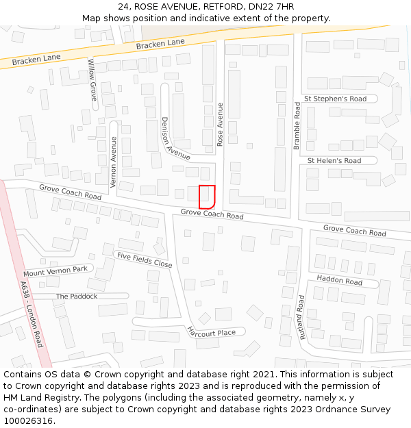 24, ROSE AVENUE, RETFORD, DN22 7HR: Location map and indicative extent of plot