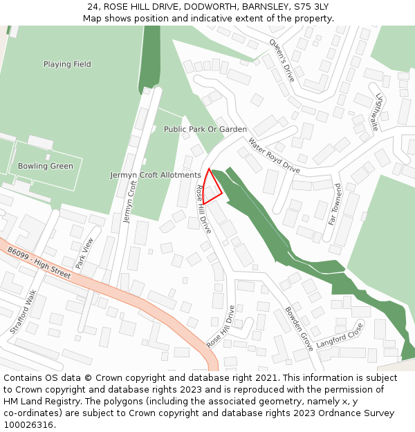 24, ROSE HILL DRIVE, DODWORTH, BARNSLEY, S75 3LY: Location map and indicative extent of plot