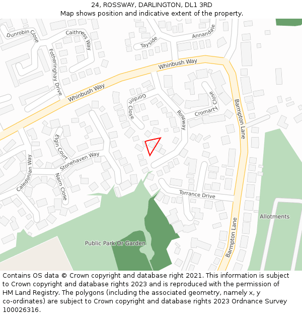 24, ROSSWAY, DARLINGTON, DL1 3RD: Location map and indicative extent of plot