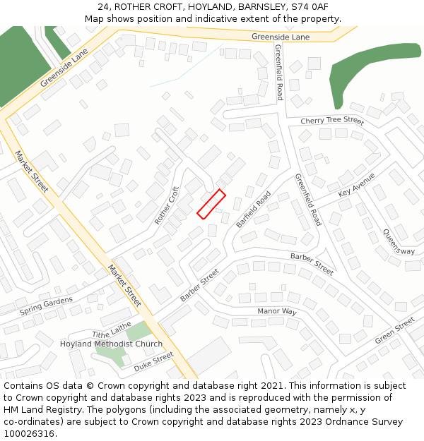 24, ROTHER CROFT, HOYLAND, BARNSLEY, S74 0AF: Location map and indicative extent of plot