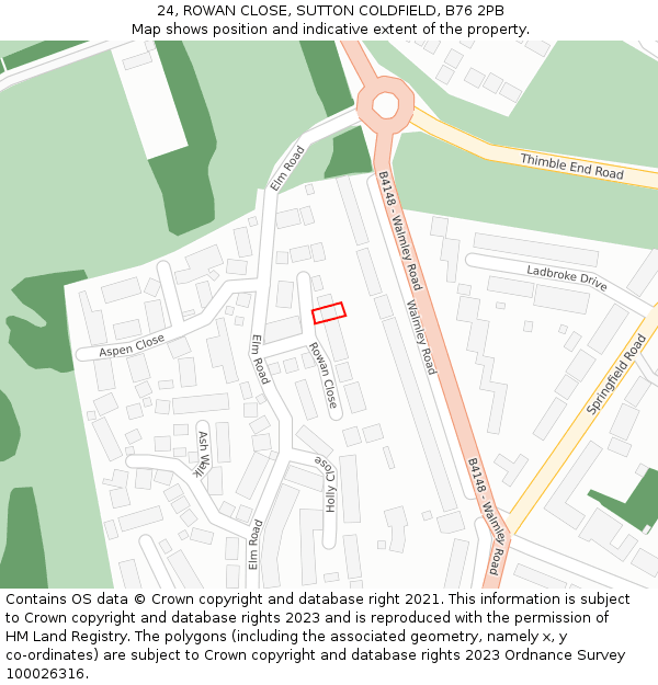 24, ROWAN CLOSE, SUTTON COLDFIELD, B76 2PB: Location map and indicative extent of plot