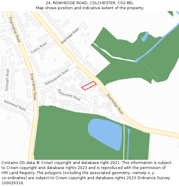 24, ROWHEDGE ROAD, COLCHESTER, CO2 8EL: Location map and indicative extent of plot