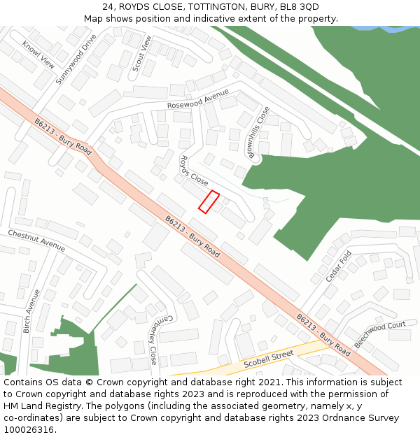24, ROYDS CLOSE, TOTTINGTON, BURY, BL8 3QD: Location map and indicative extent of plot