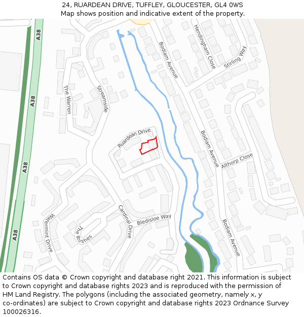 24, RUARDEAN DRIVE, TUFFLEY, GLOUCESTER, GL4 0WS: Location map and indicative extent of plot