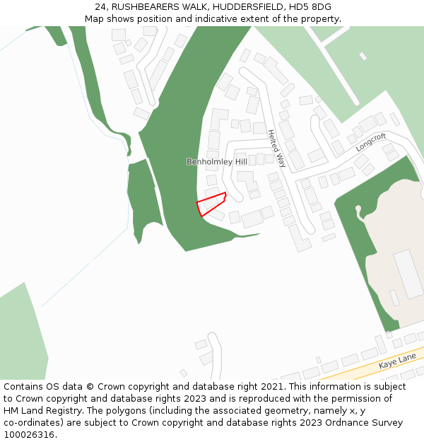 24, RUSHBEARERS WALK, HUDDERSFIELD, HD5 8DG: Location map and indicative extent of plot