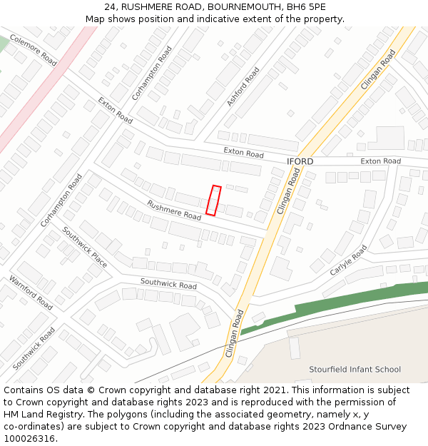 24, RUSHMERE ROAD, BOURNEMOUTH, BH6 5PE: Location map and indicative extent of plot