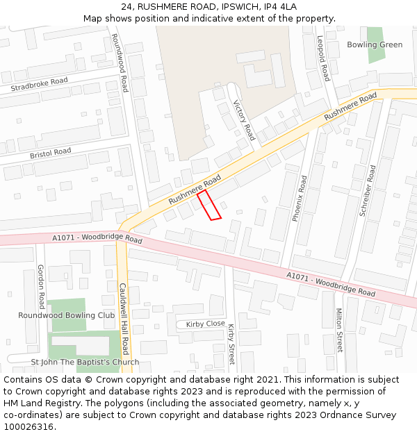 24, RUSHMERE ROAD, IPSWICH, IP4 4LA: Location map and indicative extent of plot