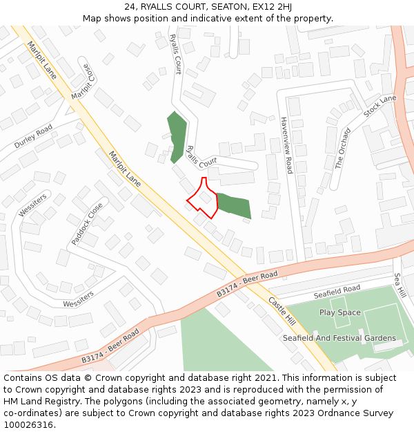 24, RYALLS COURT, SEATON, EX12 2HJ: Location map and indicative extent of plot