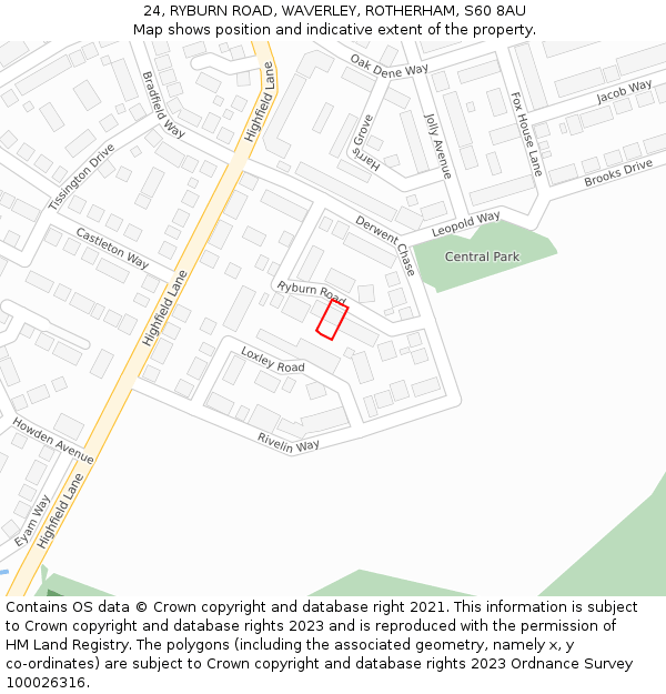 24, RYBURN ROAD, WAVERLEY, ROTHERHAM, S60 8AU: Location map and indicative extent of plot