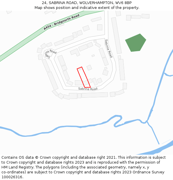 24, SABRINA ROAD, WOLVERHAMPTON, WV6 8BP: Location map and indicative extent of plot