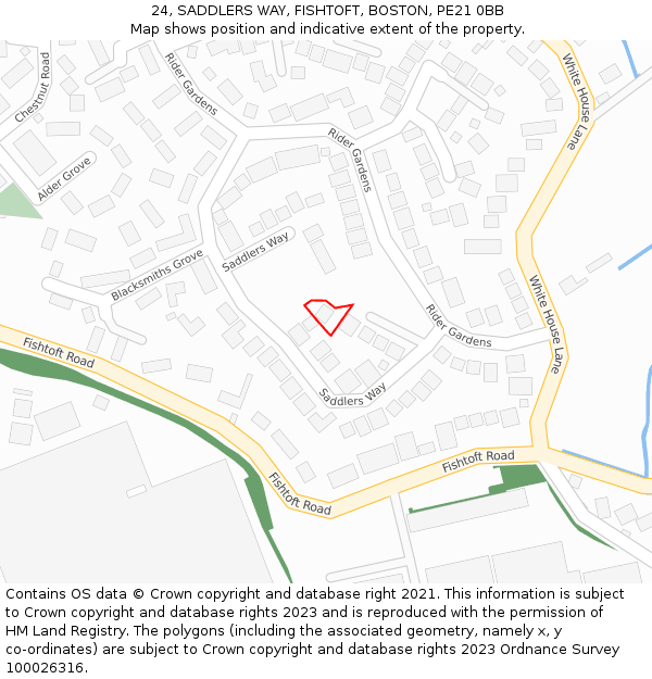 24, SADDLERS WAY, FISHTOFT, BOSTON, PE21 0BB: Location map and indicative extent of plot