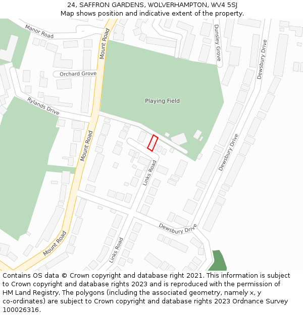 24, SAFFRON GARDENS, WOLVERHAMPTON, WV4 5SJ: Location map and indicative extent of plot