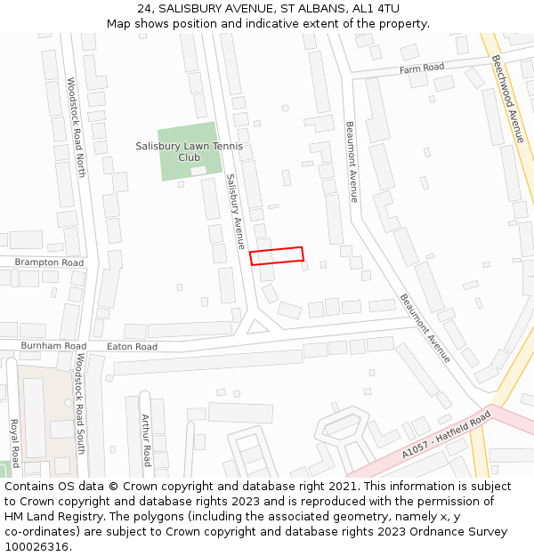 24, SALISBURY AVENUE, ST ALBANS, AL1 4TU: Location map and indicative extent of plot