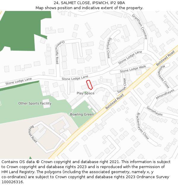 24, SALMET CLOSE, IPSWICH, IP2 9BA: Location map and indicative extent of plot