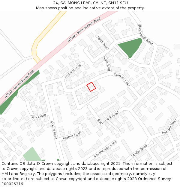 24, SALMONS LEAP, CALNE, SN11 9EU: Location map and indicative extent of plot