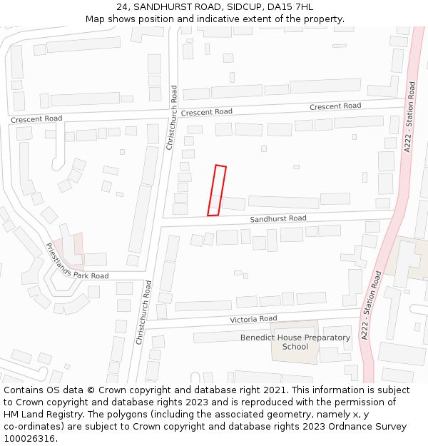 24, SANDHURST ROAD, SIDCUP, DA15 7HL: Location map and indicative extent of plot