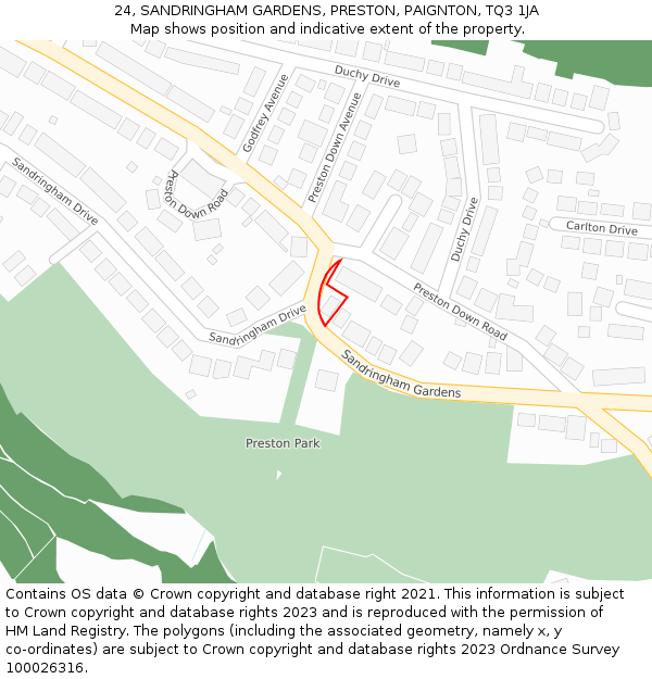 24, SANDRINGHAM GARDENS, PRESTON, PAIGNTON, TQ3 1JA: Location map and indicative extent of plot